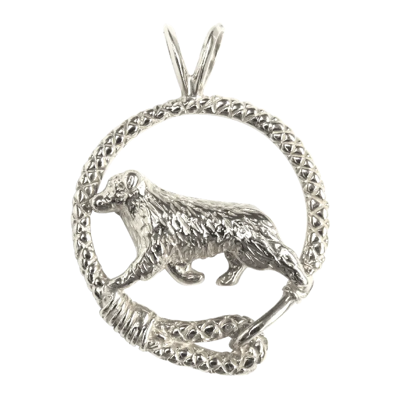 Australian Shepherd in Solid Sterling Silver Leash Pendant