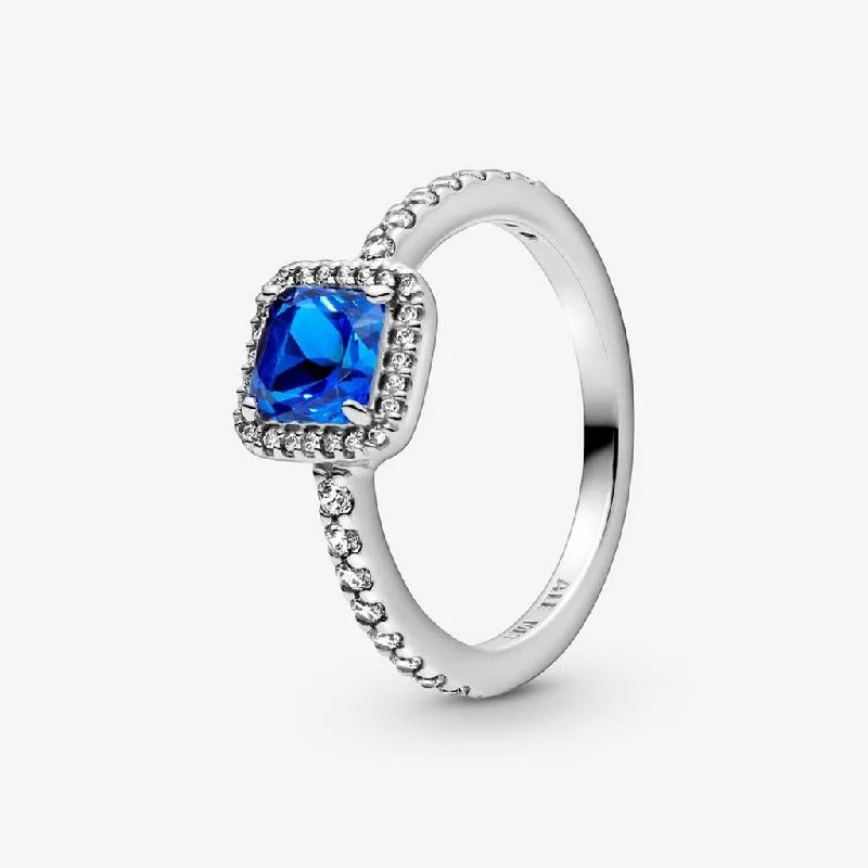 PANDORA : Blue Square Sparkle Halo Ring