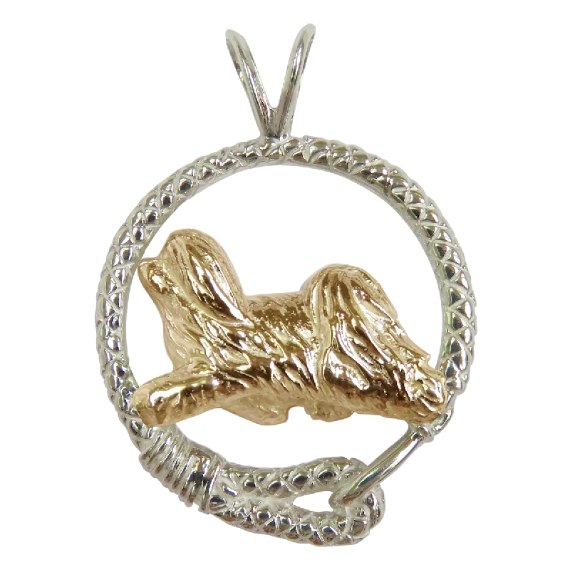 Solid 14K Gold Havanese in Sterling Silver Leash Pendant