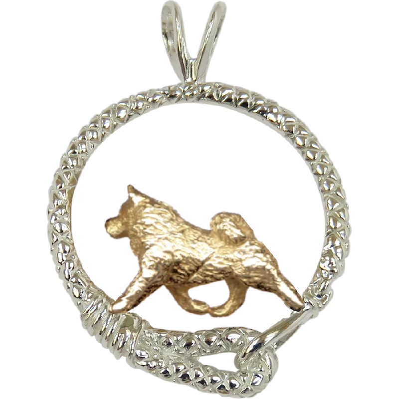 Solid 14K Gold Samoyed in Sterling Silver Leash Pendant