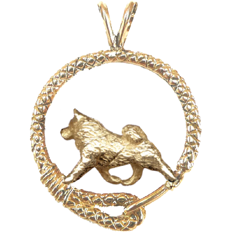 Solid 14K Gold Samoyed Leash Pendant