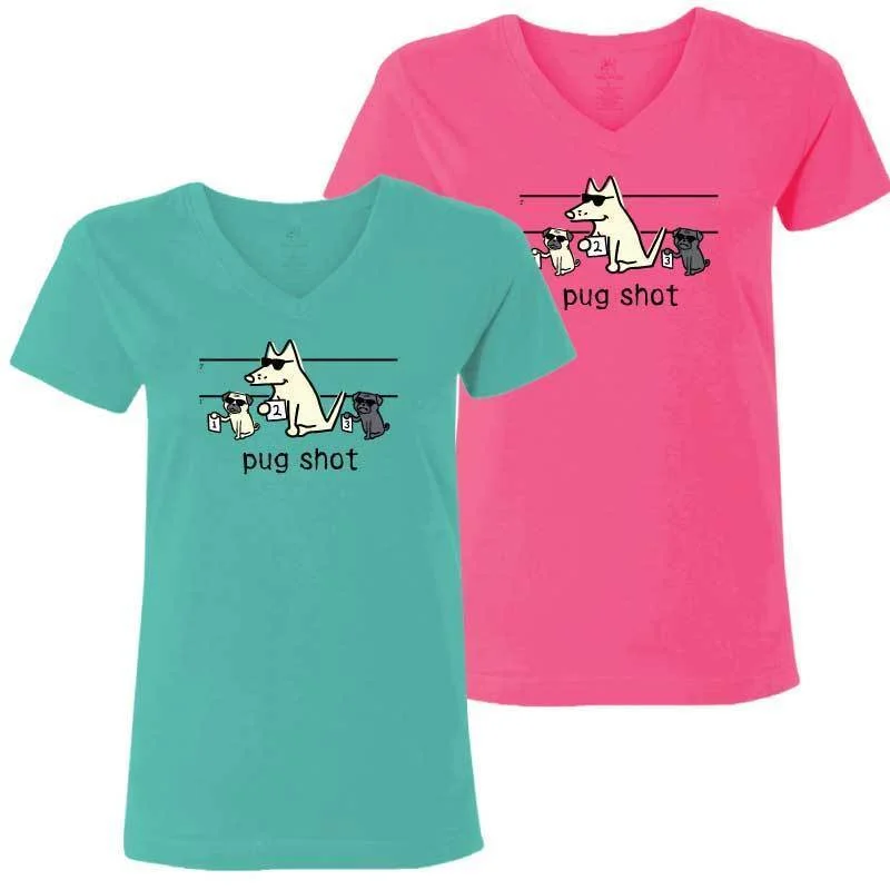 Pug Shot - Ladies T-Shirt V-Neck