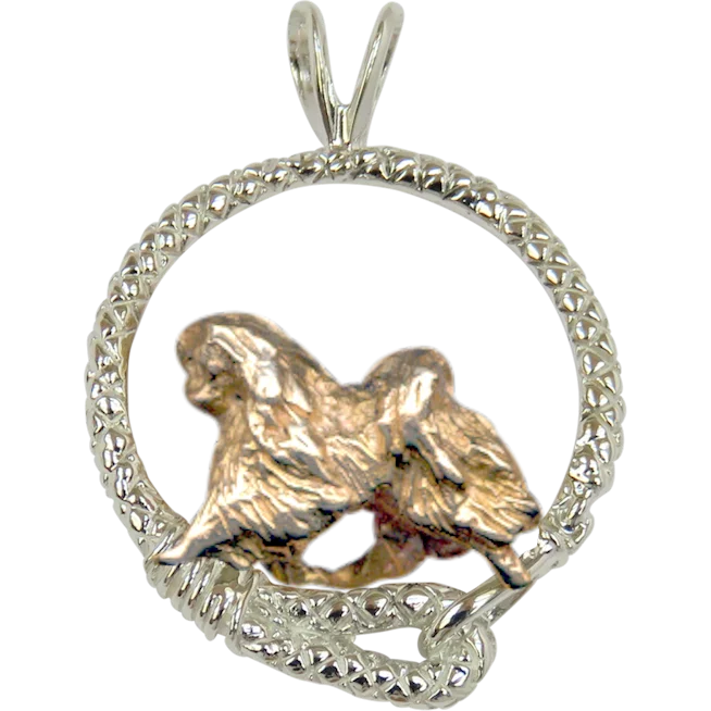 Solid 14K Gold Japanese Chin in Sterling Silver Leash Pendant