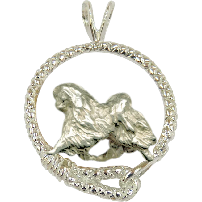 Japanese Chin in Solid Sterling Silver Leash Pendant