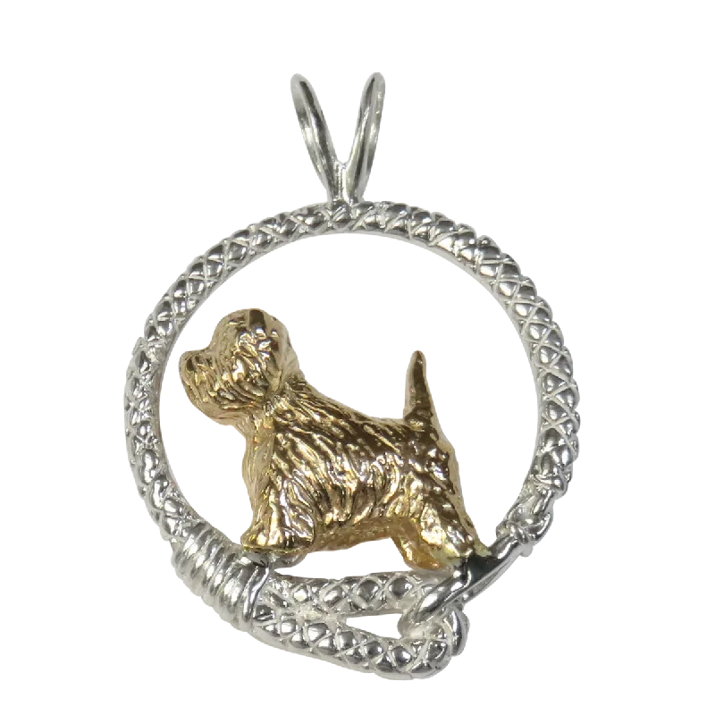 Solid 14K Gold West Highland White Terrier in Sterling Silver Leash Pendant