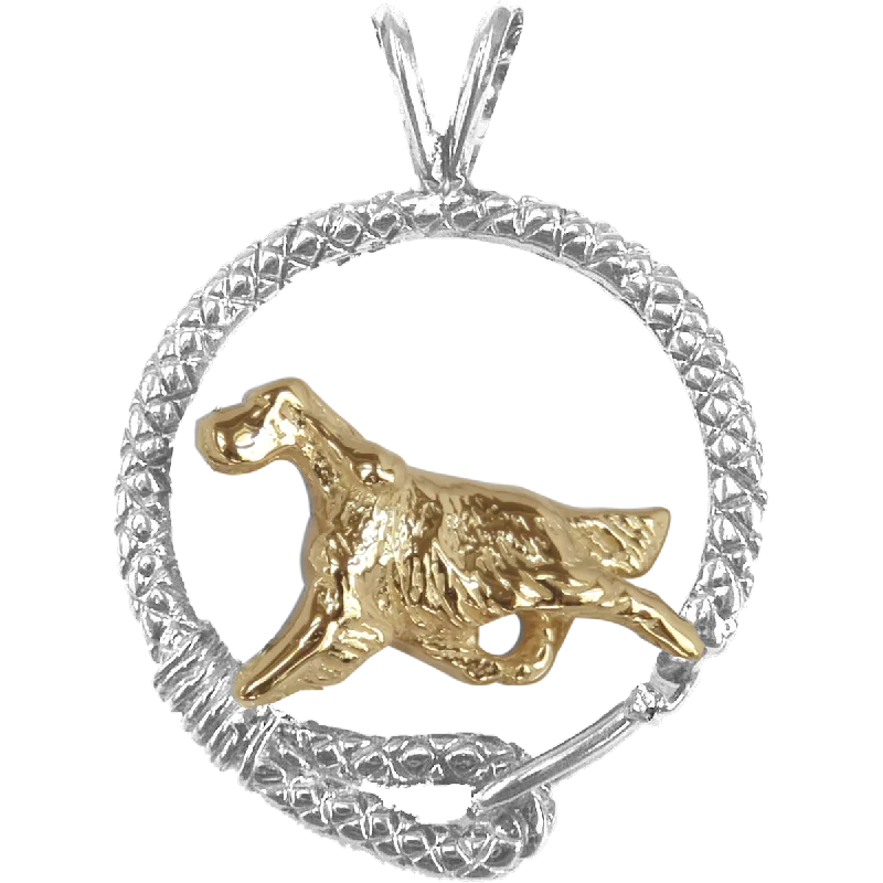 English Setter Solid 14K Gold  and Sterling Silver Leash Pendant