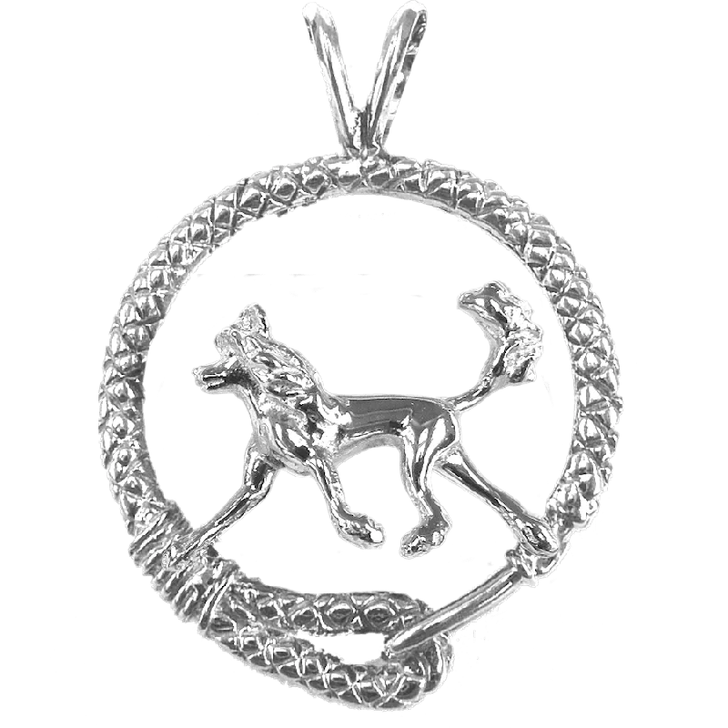 Chinese Crested Dog in Solid Sterling Silver Leash Pendant