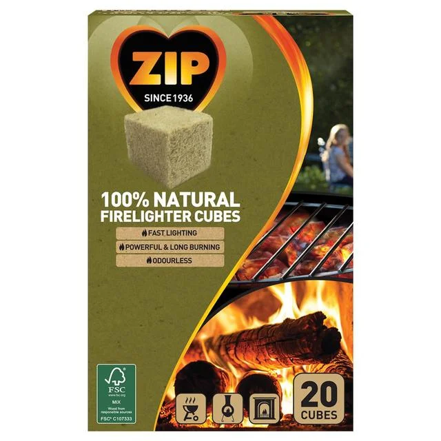 Zip 100% Natural Firelighter Cubes   20 per pack