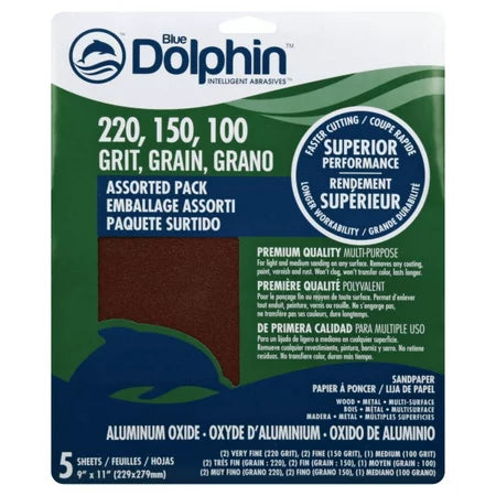 Linzer Blue Dolphin Retail Aluminum Oxide Sand Paper 9” x 11”