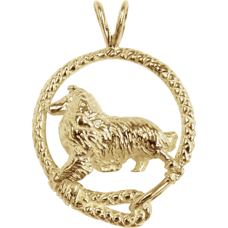 Rough Coat Collie Solid 14K Gold  Leash Pendant