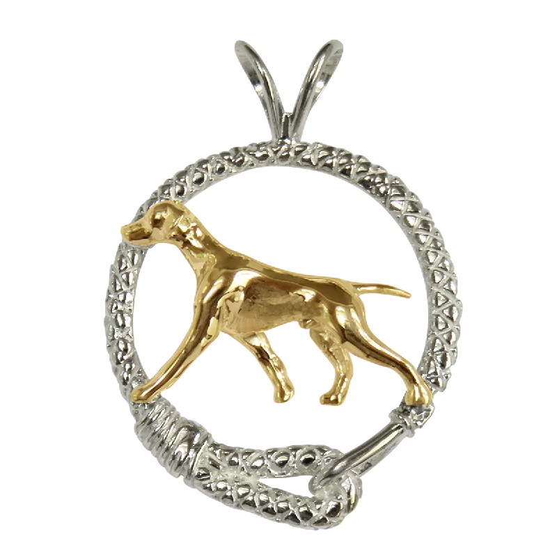 Solid 14K Gold Vizsla in Sterling Silver Leash Pendant