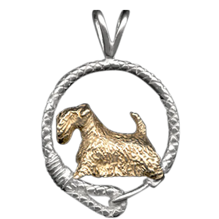 Solid 14K Gold Sealyham Terrier in Sterling Silver Leash Pendant