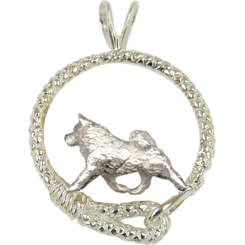 Samoyed in Solid Sterling Silver Leash Pendant