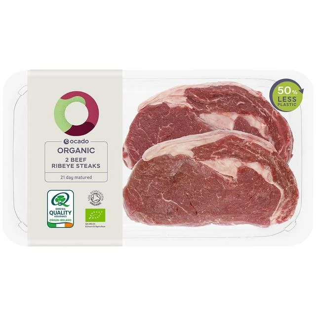 Ocado Organic 2 Beef Ribeye Steaks   Typically: 425g