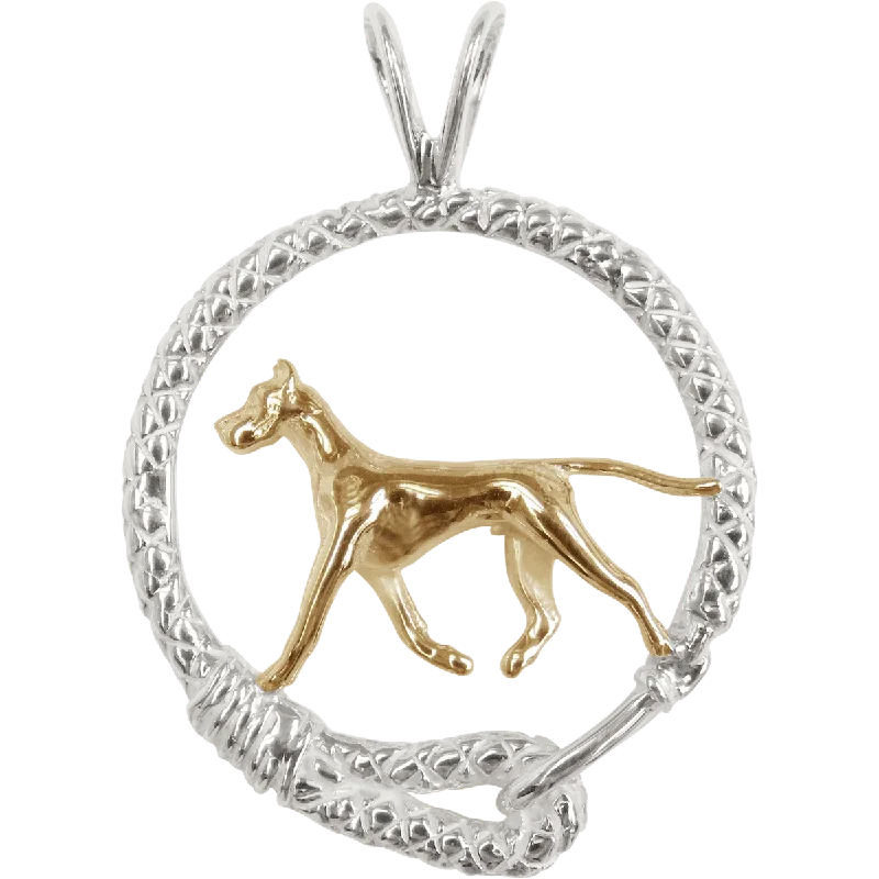 Solid 14K Gold Great Dane in Sterling Silver Leash Pendant