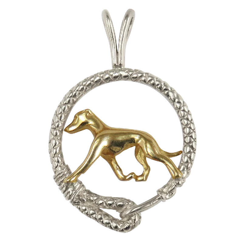 Solid 14K Gold Whippet in Sterling Silver Leash Pendant