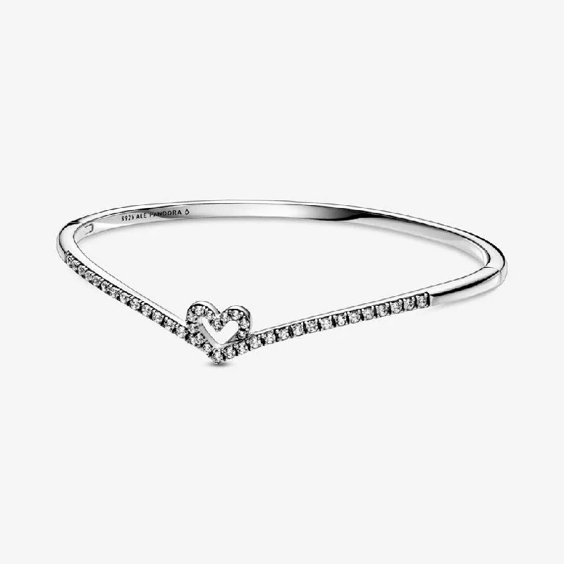 PANDORA : Sparkling Wishbone Heart Bangle