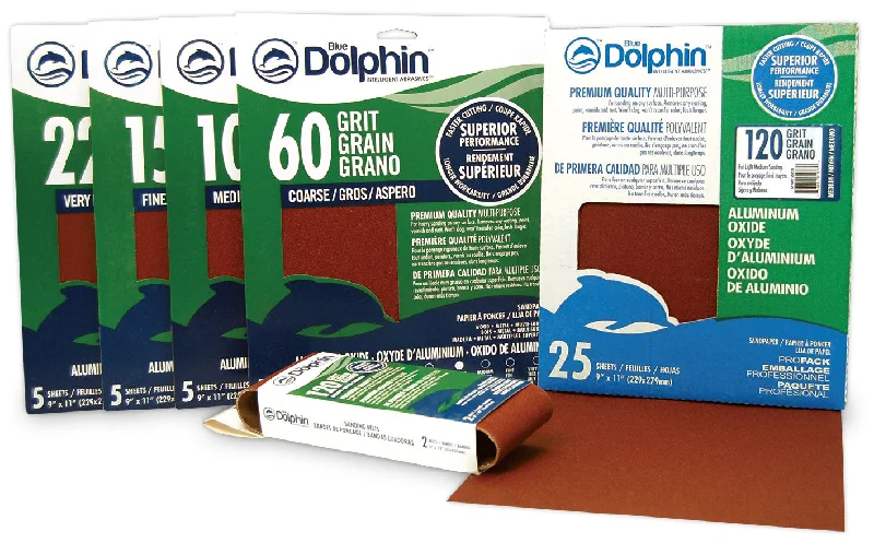 Linzer Blue Dolphin Aluminum Oxide Sandpaper 9 in. x 11 in., 60 Grit, 5 Pack (9" x 11")