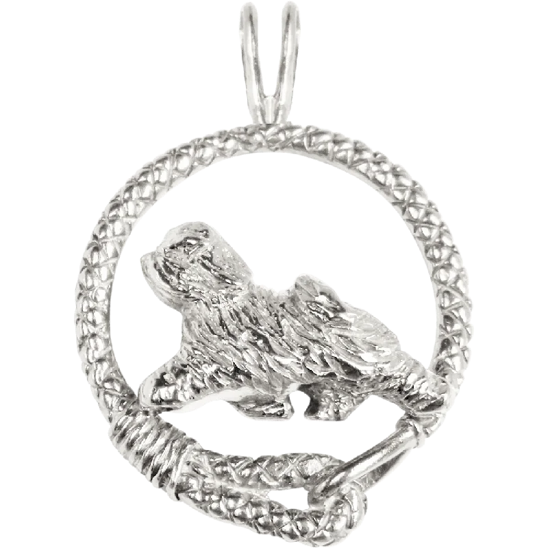 Tibetan Terrier in Solid Sterling Silver Leash Pendant