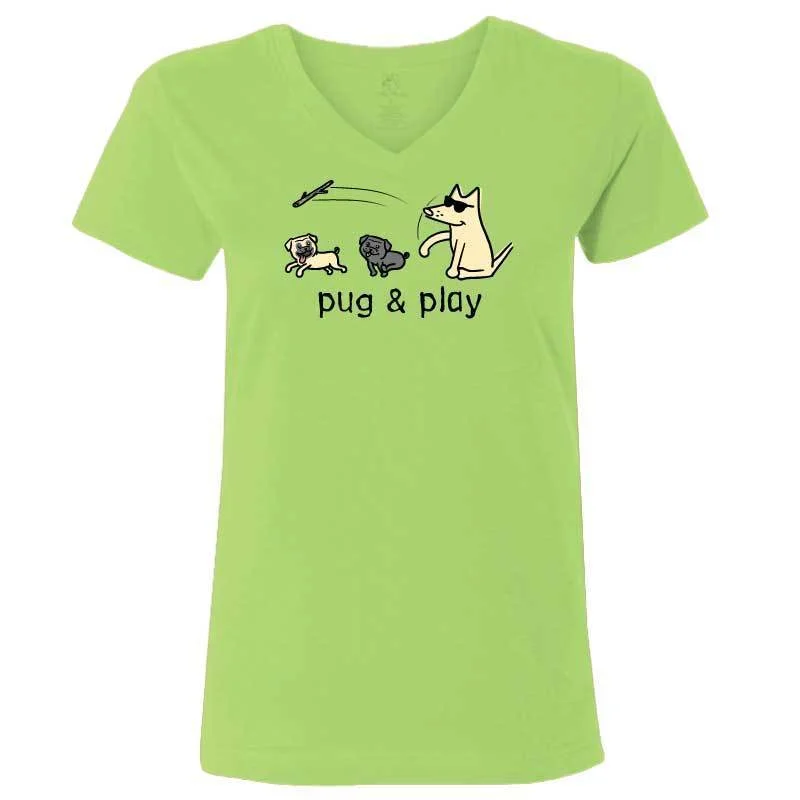 Pug & Play - Ladies T-Shirt V-Neck