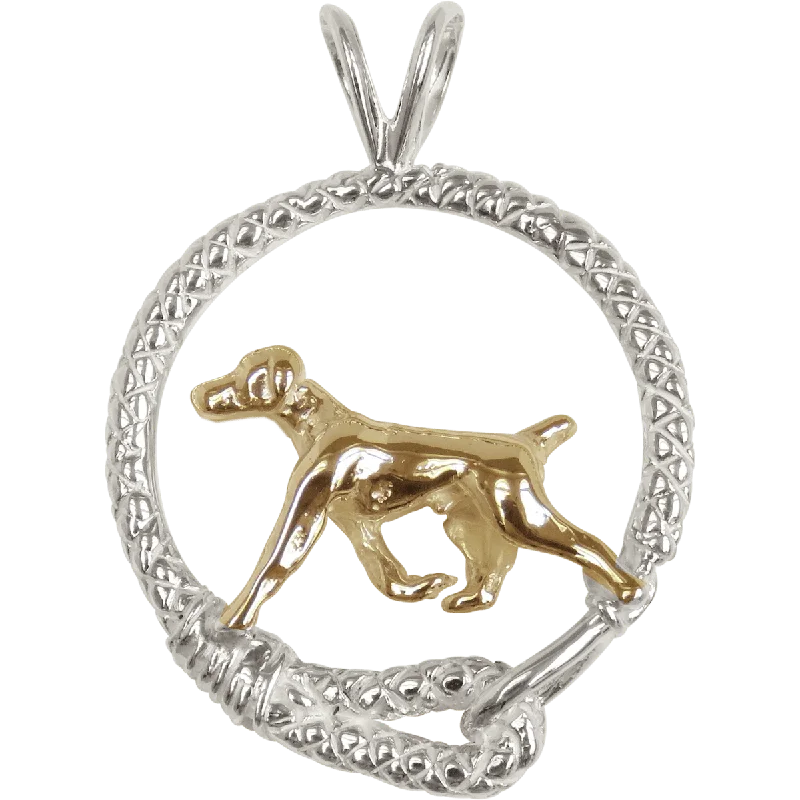 German Shorthaired Pointer in Solid 14K Gold and Sterling Silver Leash Pendant