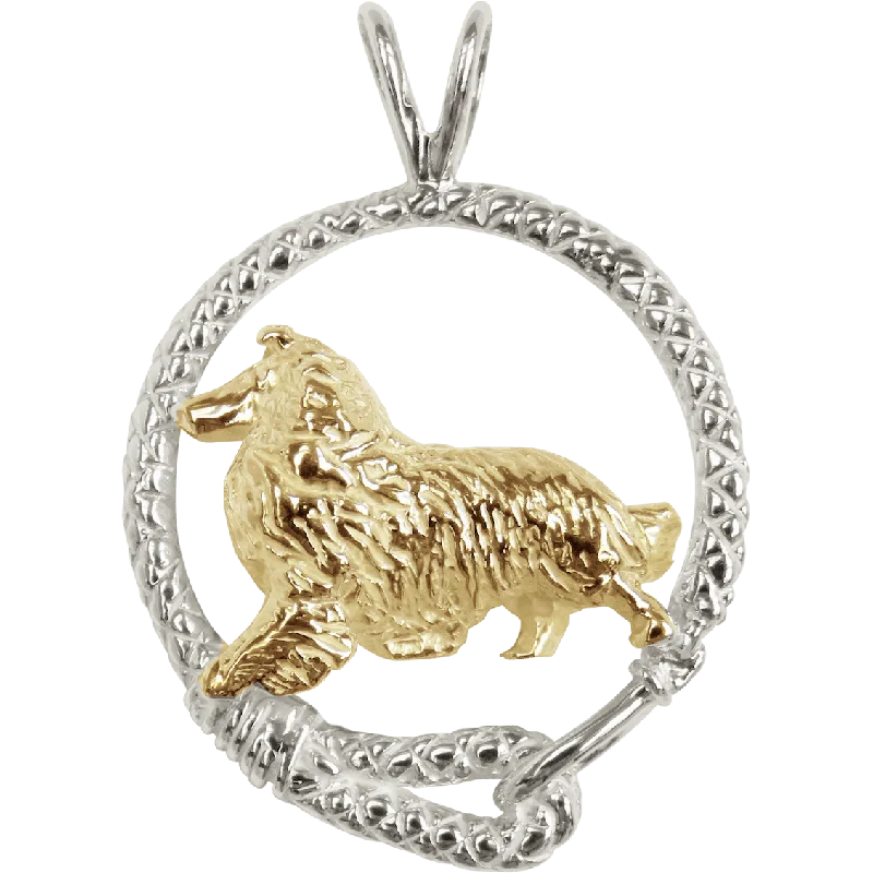 Rough Coat Collie in Solid 14K Gold and Sterling Silver Leash Pendant