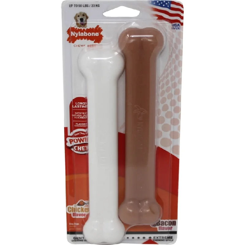 Pet toysNylabone Classic Twin Pack Power Chew Flavored Durable Dog Chew Toy Bacon & Chicken