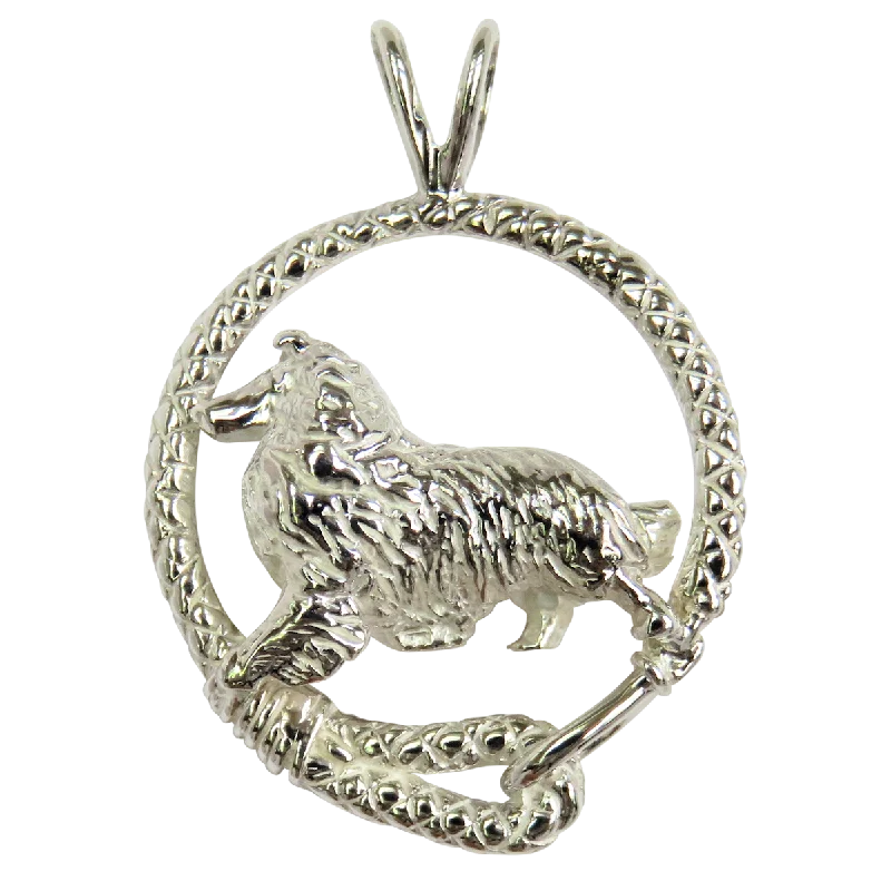 Rough Coat Collie in Solid Sterling Silver Leash Pendant