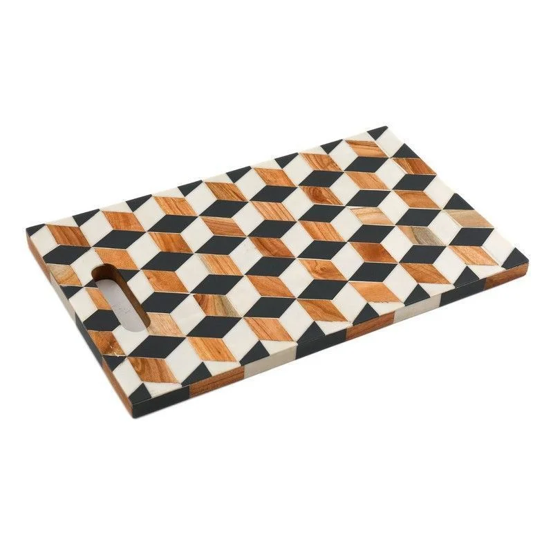 Tray Black & White with Geometric Pattern - 40cm