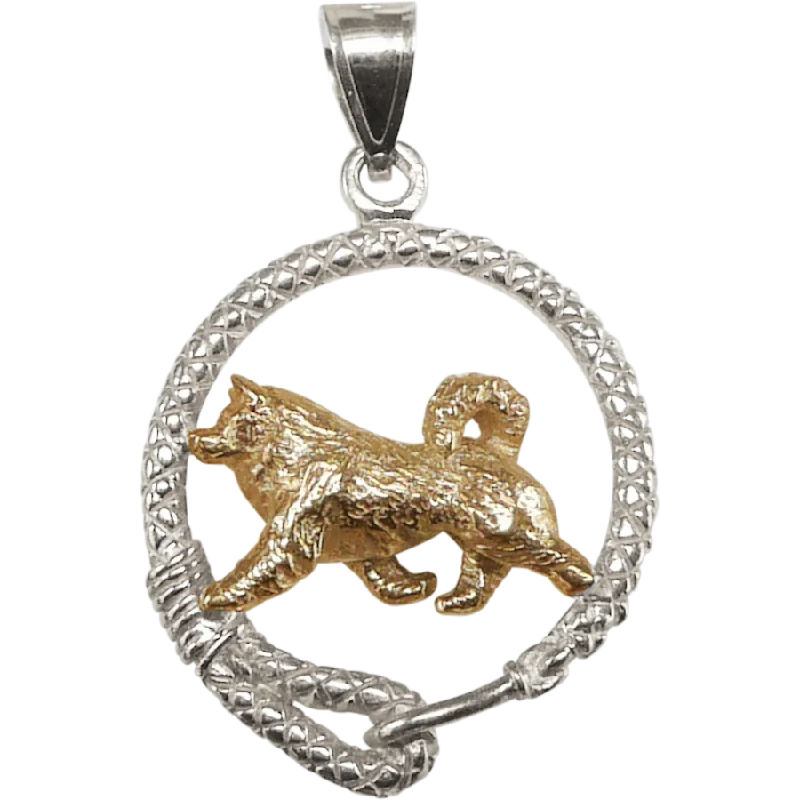 Alaskan Malamute Solid 14K Gold in Sterling Silver Leash Pendant