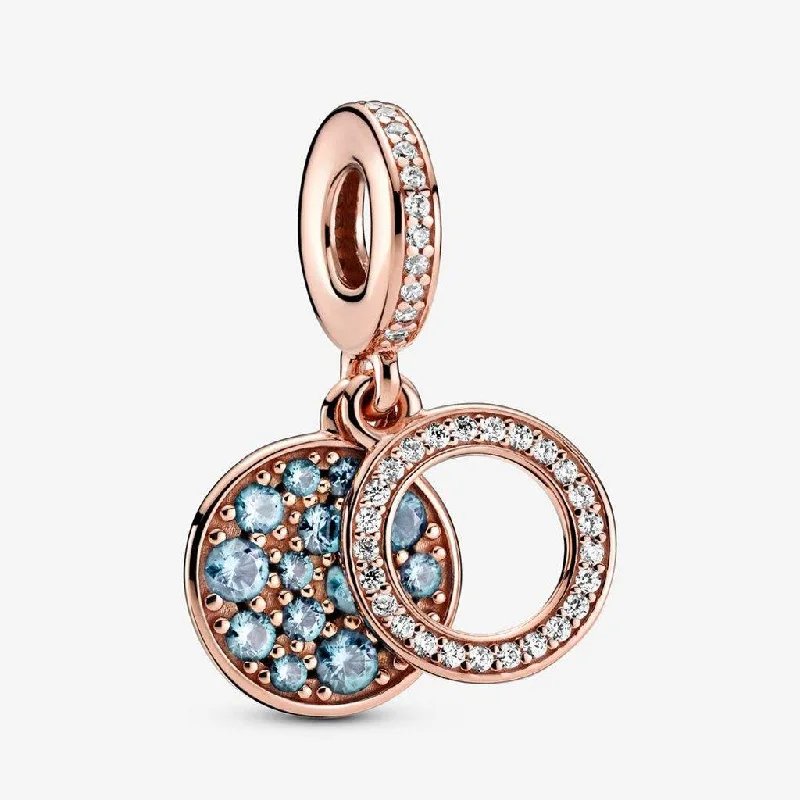 PANDORA : Sparkling Light Blue Disc Double Dangle Charm