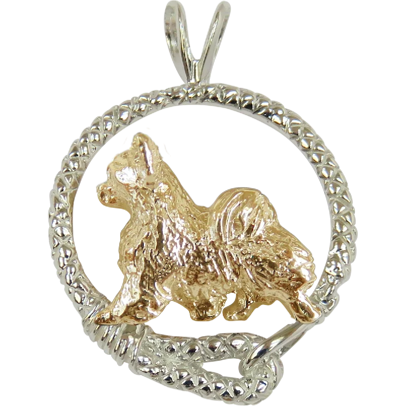 Chihuahua (Long Coat) in  Solid 14K Gold and Sterling Silver Leash Pendant