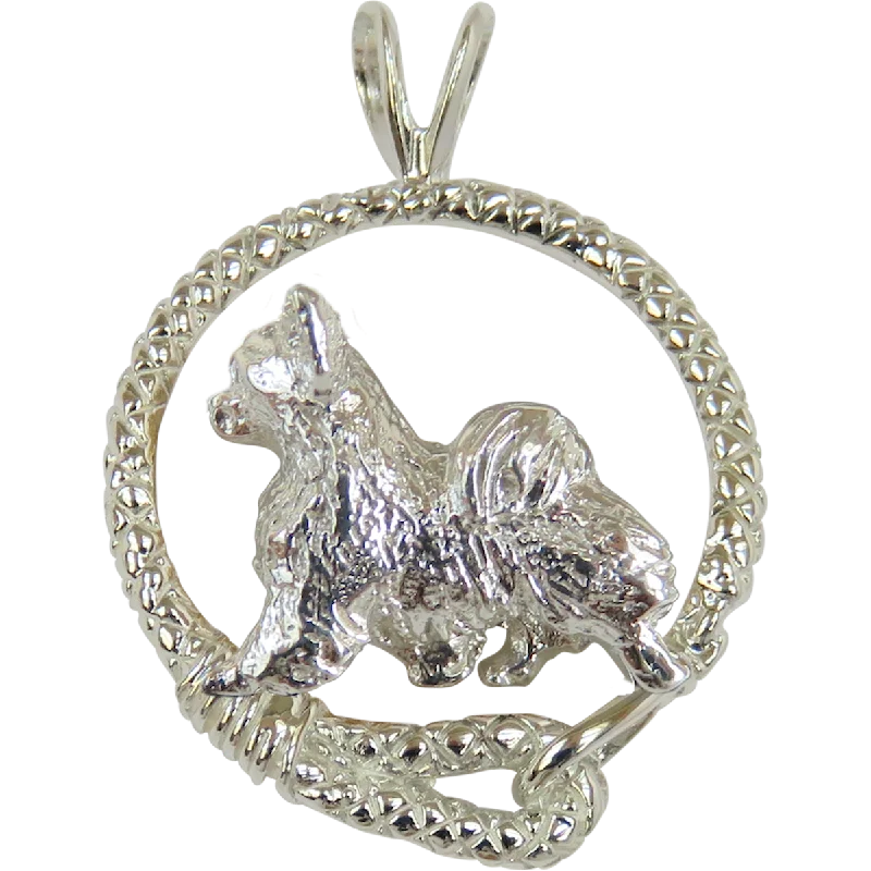 Chihuahua (Long Coat) in Solid Sterling Silver Leash Pendant