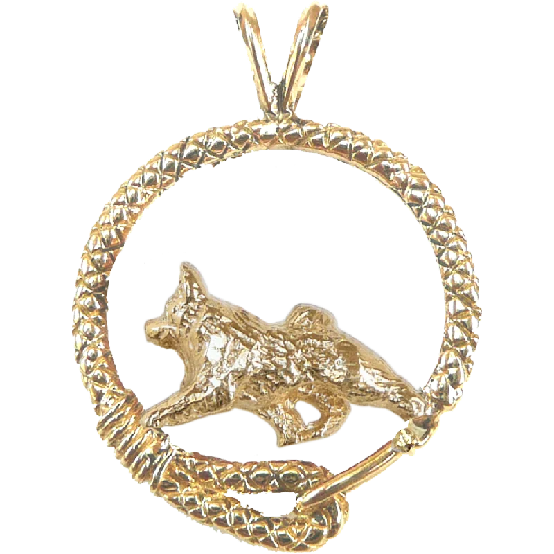 Solid 14K Gold Norwegian Elkhound Leash Pendant