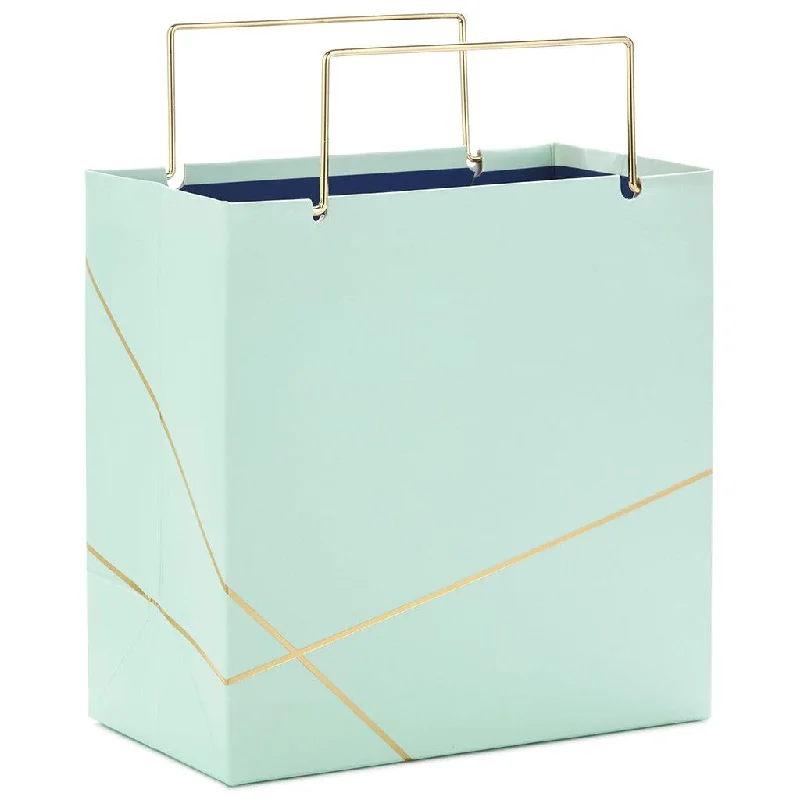 Hallmark : 5.5" Mint Green With Gold Small Square Gift Bag