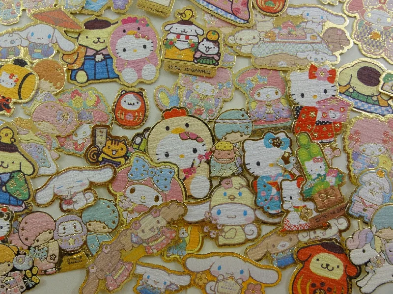 z Cute Kawaii Sanrio Characters Hello Kitty My Melody Purin Little Twin Stars Cinnamoroll Flake Sack Stickers - 50 pcs - A