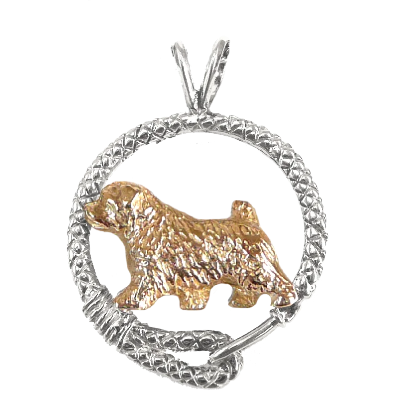 Solid 14K Gold Norfolk Terrier in Sterling Silver Leash Pendant