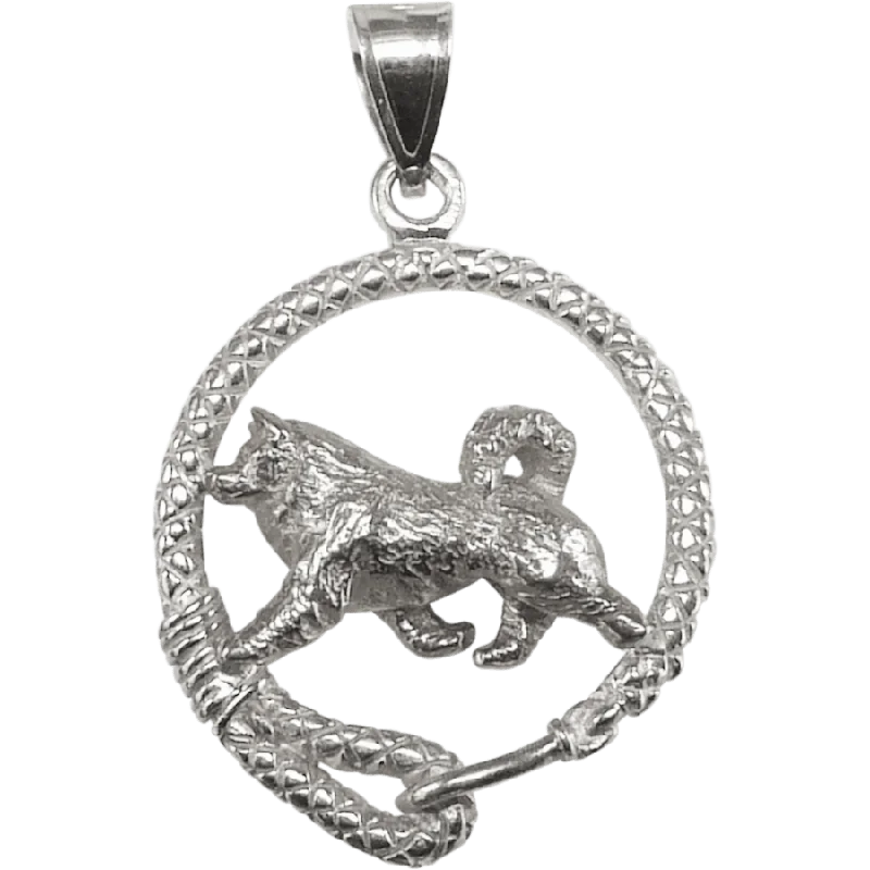 Alaskan Malamute in Solid Sterling Silver Leash Pendant