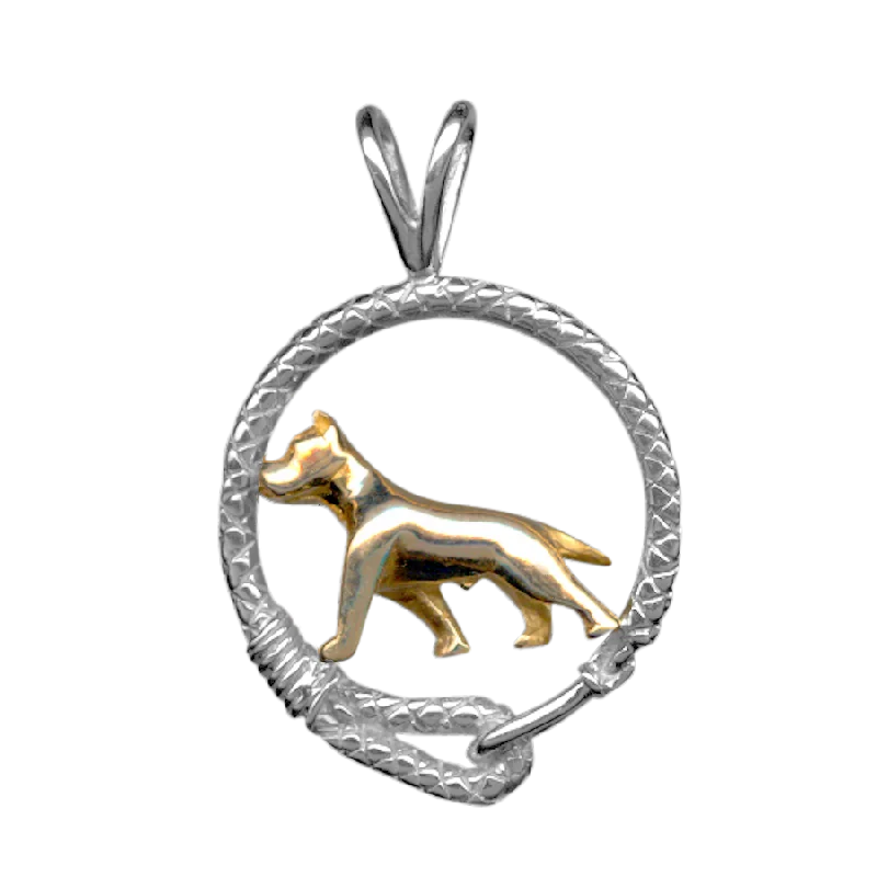 American Staffordshire Terrier Solid 14K Gold in Sterling Silver Leash Pendant