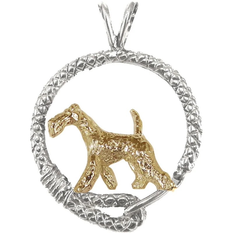 Airedale Terrier Solid 14K Gold  in Sterling Silver Leash Pendant