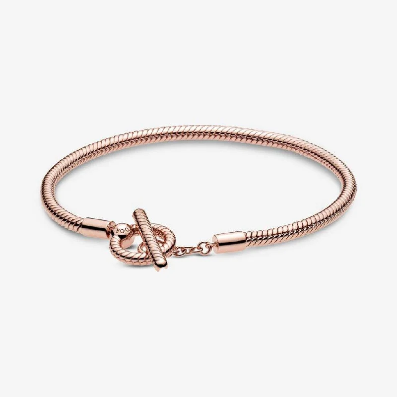 PANDORA : Pandora Moments T-Bar Snake Chain Bracelet in Rose Gold