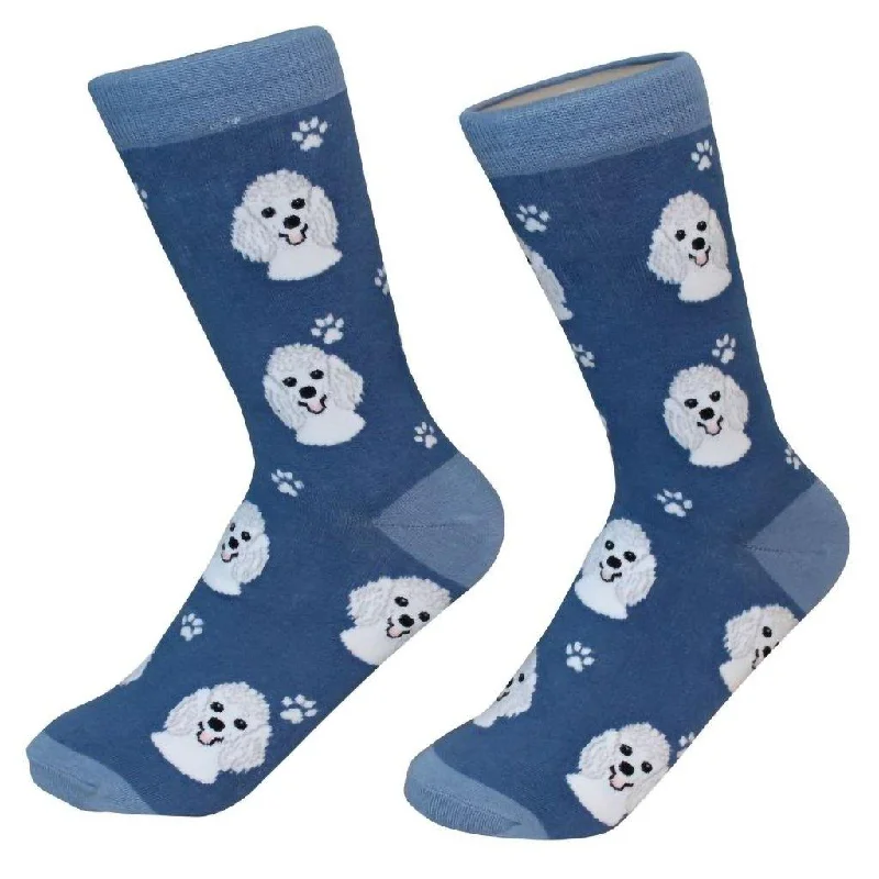 Dog Breed Crew Socks - White Poodle