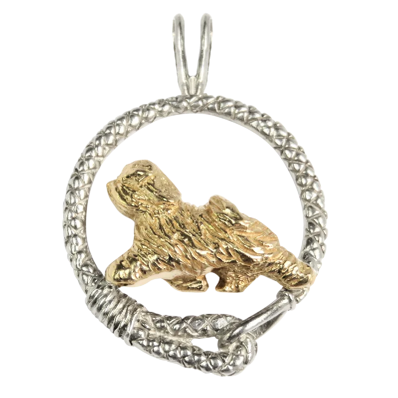 Solid 14K Gold Tibetan Terrier in Sterling Silver Leash Pendant